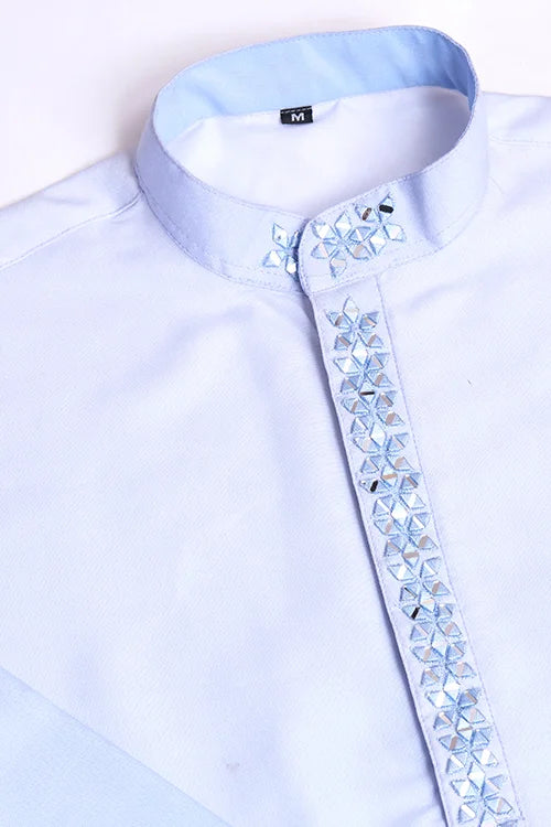 Men’s Sky Blue Kurta with Embroidered