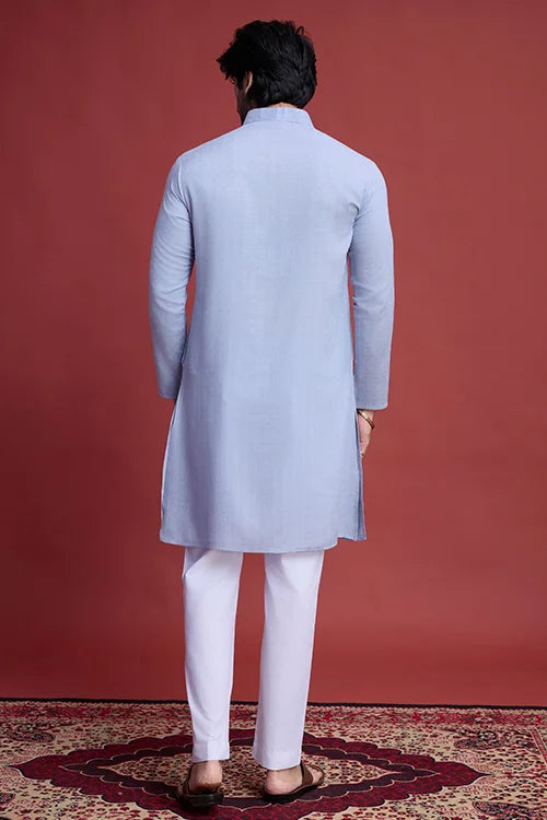 Beautiful Sky Blue Color Readymade Kurta For Men In Viscose Fabric