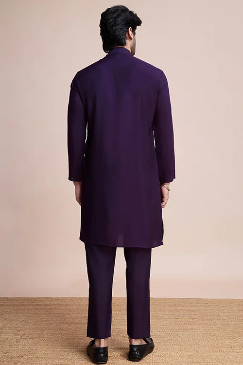 Purple Embroidery Work Silk Men's Sangeet Kurta
