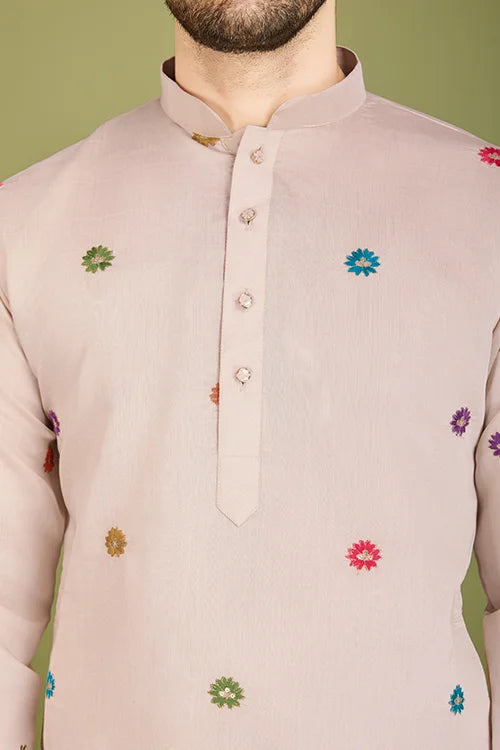 Ivory Designer Viscose Silk Kurta with Thread Work
