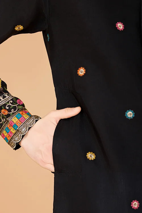 Garba Night Black Viscose Silk Men's Designer Kurta Online