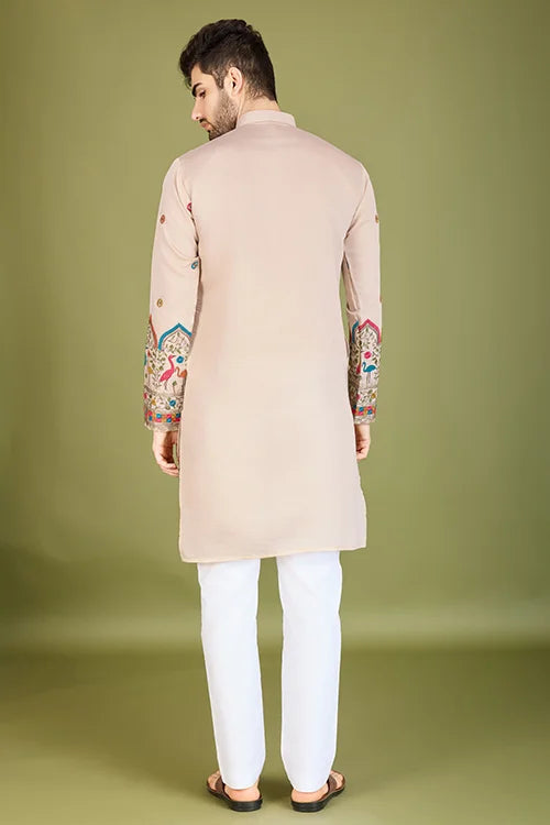 Ivory Designer Men's Wear Kurta Viscose Silk