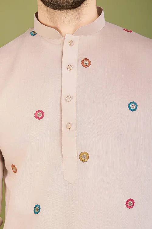 Ivory Designer Men's Wear Kurta Viscose Silk