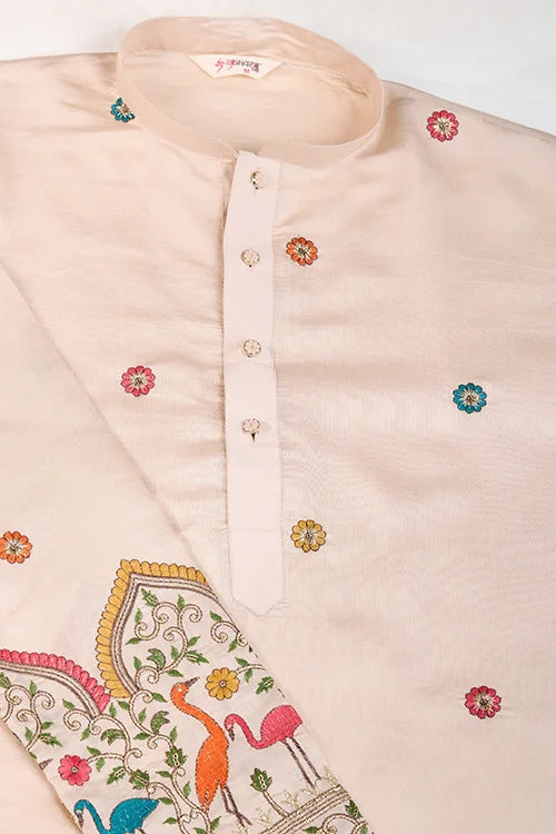 Ivory Designer Men's Wear Kurta Viscose Silk
