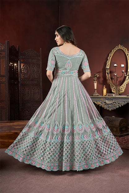 Pista Net Gown with Embroidered, Fancy, Mirror and Thread Work