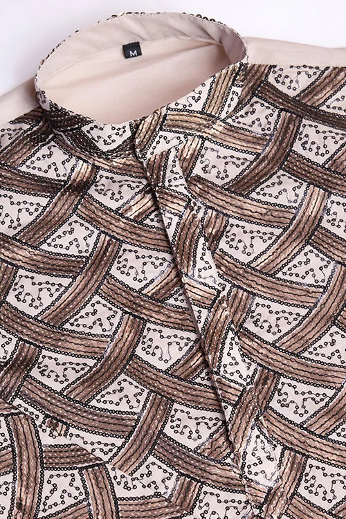 Beige Festival Men's Thread Work Silk Kurta