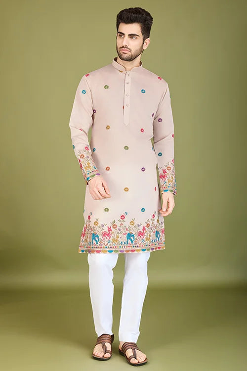 Ivory Designer Viscose Silk Kurta with Thread Work