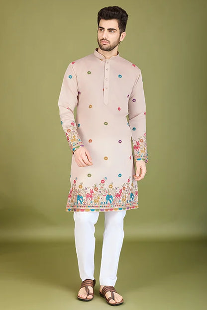 Ivory Designer Viscose Silk Kurta with Thread Work