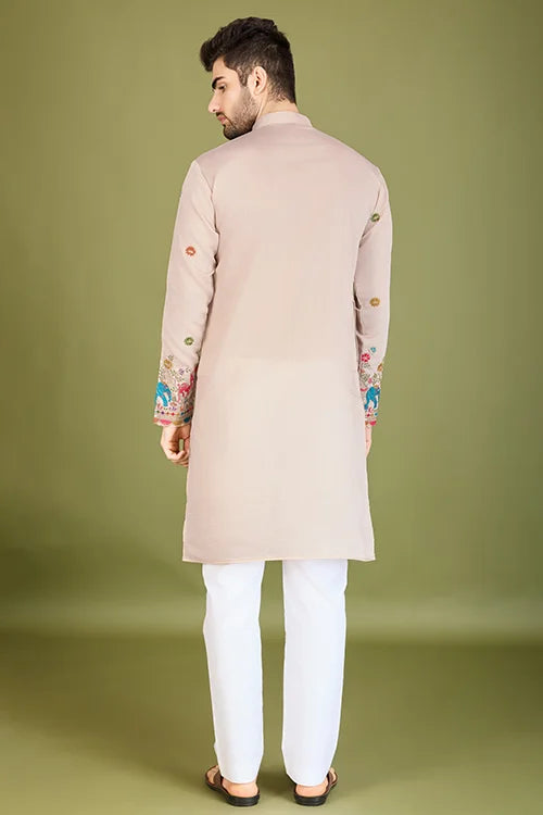 Ivory Designer Viscose Silk Kurta with Thread Work
