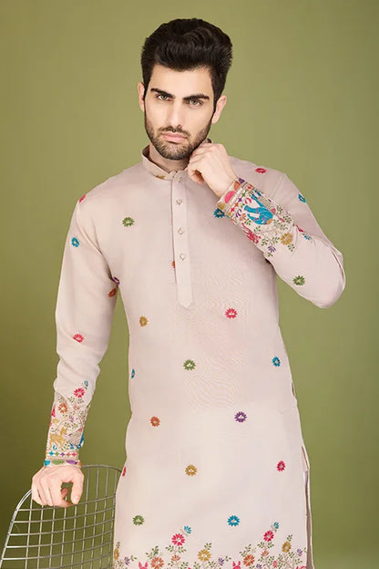 Ivory Designer Viscose Silk Kurta with Thread Work