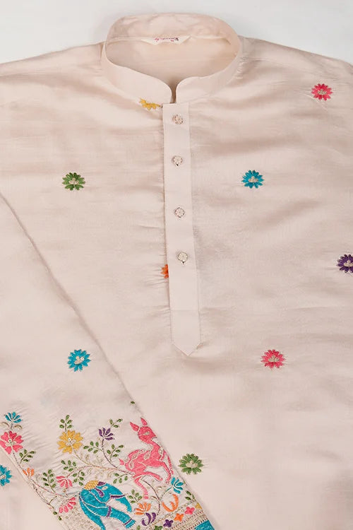 Ivory Designer Viscose Silk Kurta with Thread Work