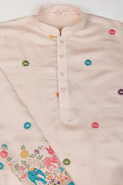 Ivory Designer Viscose Silk Kurta with Thread Work