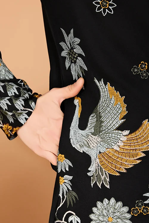 Black Designer Viscose Rayon Thread Work Kurta Men's Kurta Online