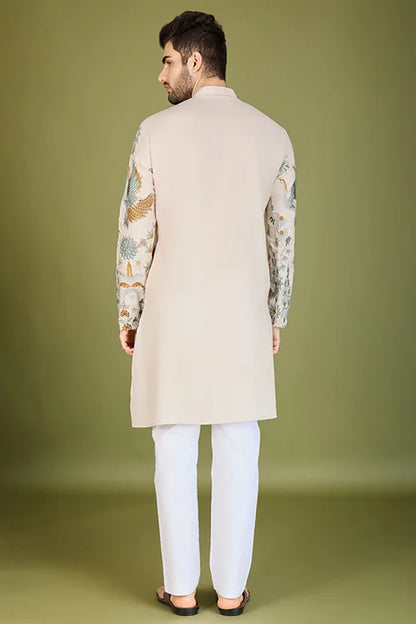 Ivory Designer Viscose Rayon Thread Work Kurta Men's Kurta Online