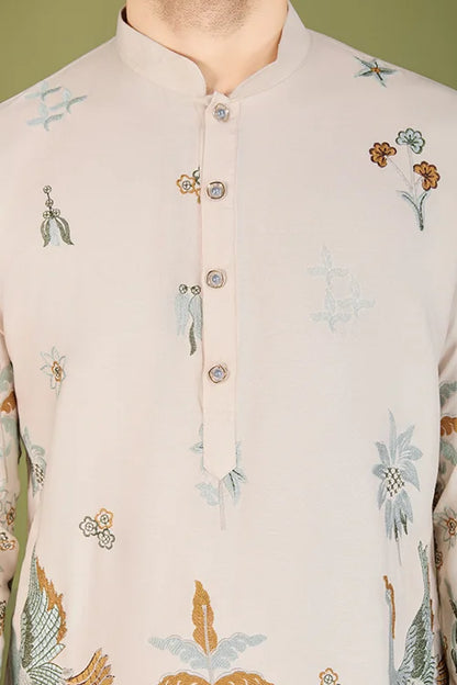 Ivory Designer Viscose Rayon Thread Work Kurta Men's Kurta Online